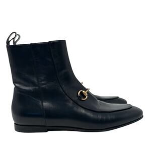 Gucci Jordaan Leather Horsebit Buckle Chelsea Ankle Boots Black